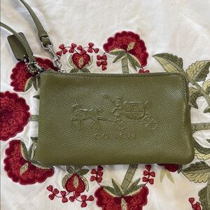 Coach Sage Green Leather Wristlet
